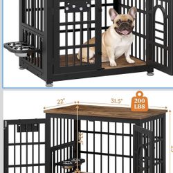 NEW Lulive Dog Crate Furniture 31.5" Wooden Dog Kennel Table with Bowls Heavy Duty Dog Crates for Small/Medium/Large Dogs, Dog Kennel Furniture Indoor