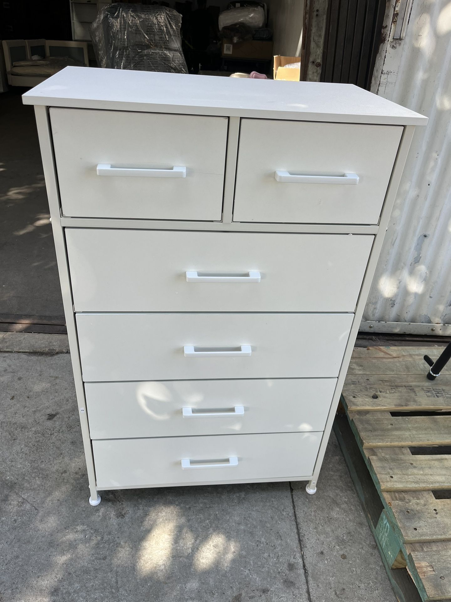 6 Drawer Wood Dresser, Industrial Wood Storage Dresser Clothes Organizer, Sturdy Steel Frame, White