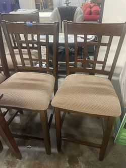 Set of 4 Wooden Chairs Brown & Tan H 41.5 x W 18 x D 17