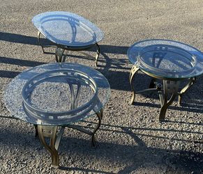 3 piece table set glass and metal 