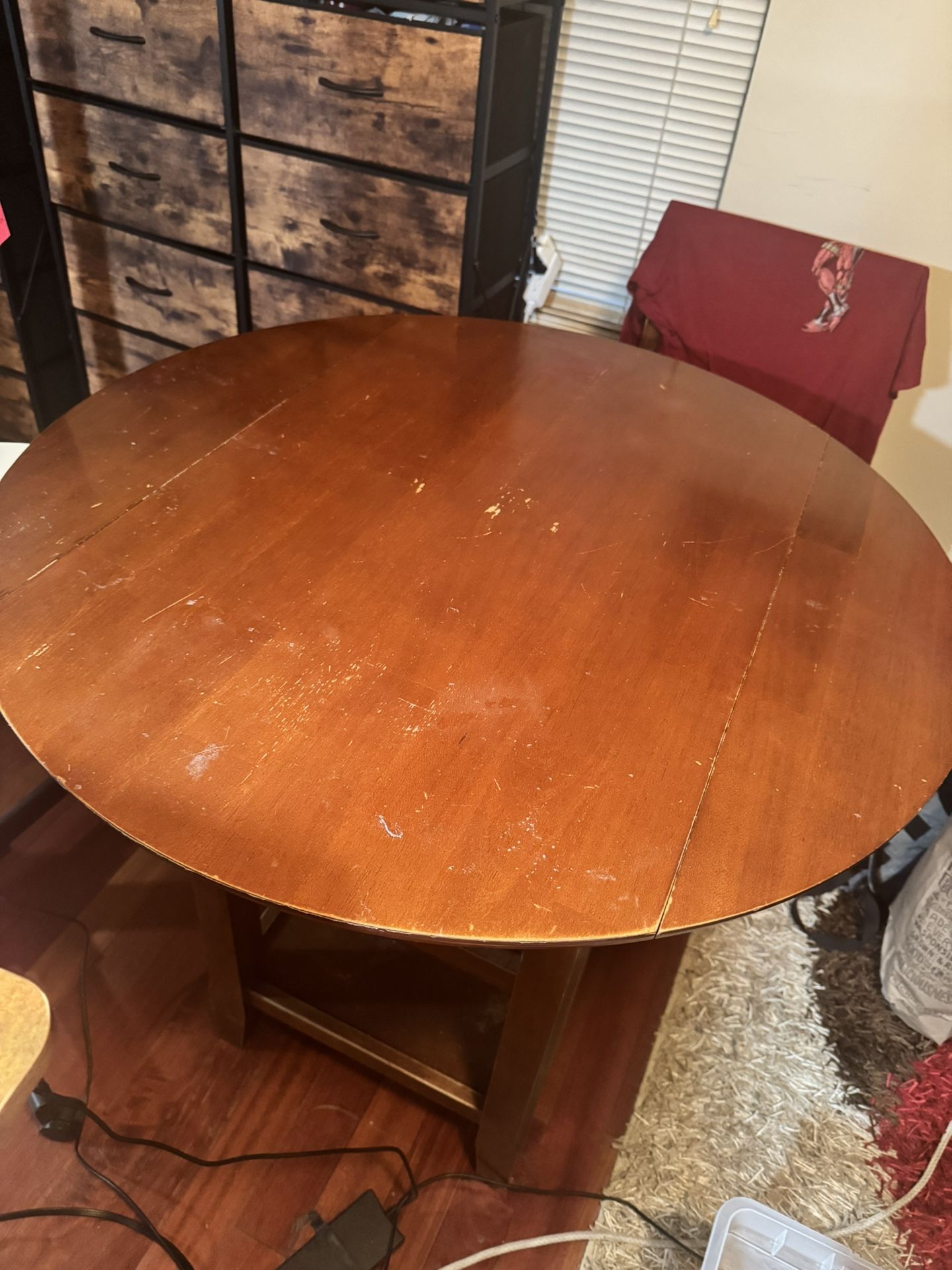 Wood table and chairs.