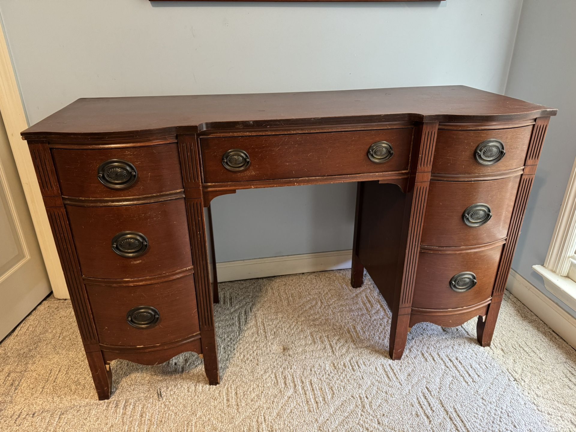 Vintage Cherry Desk with unmatched mirror and chair