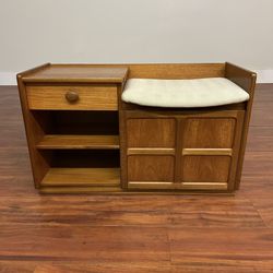 Vintage Teak Entry Bench with Storage - Many More Items In Stock!
