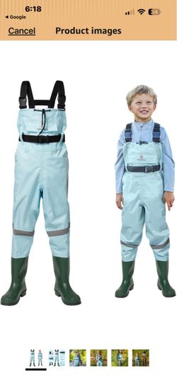 HISEA Kids Chest Waders with Boots Youth Waterproof Fishing Wader for Boy Reflective Design, 2-Ply Nylon/PVC, for Toddler Children, with Boot Hanger