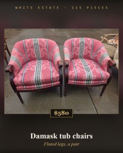 Pair of Damask Tub Chairs - Rose Stripe, Fluted Legs