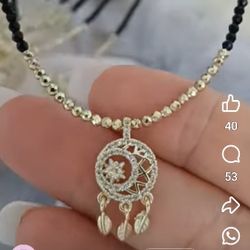 Jewelry Necklace With Natural Tourmaline, Made From Surgical Steel And The Gold  Will Never Wear Off 