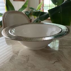 NEW Large White Ceramic Bowl with Nickel Edge