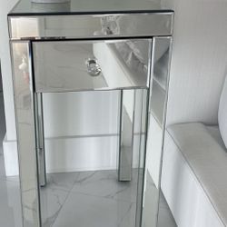 West Elm Brand Mirrored End Table/ Night Stand  With Drawer Set Of 2, For Small Space