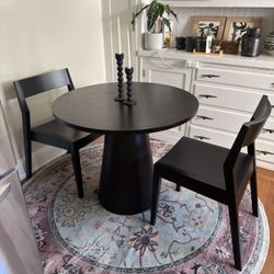 Black Round Dining Table + 2 Chairs