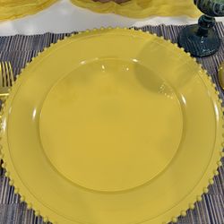 13” Lemon Yellow Acrylic  Beaded Charger Plates