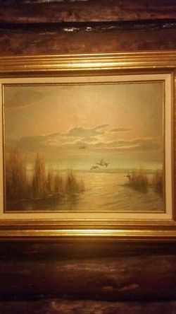 Nautical art painting beachfront ducks on the Chesapeake Bay