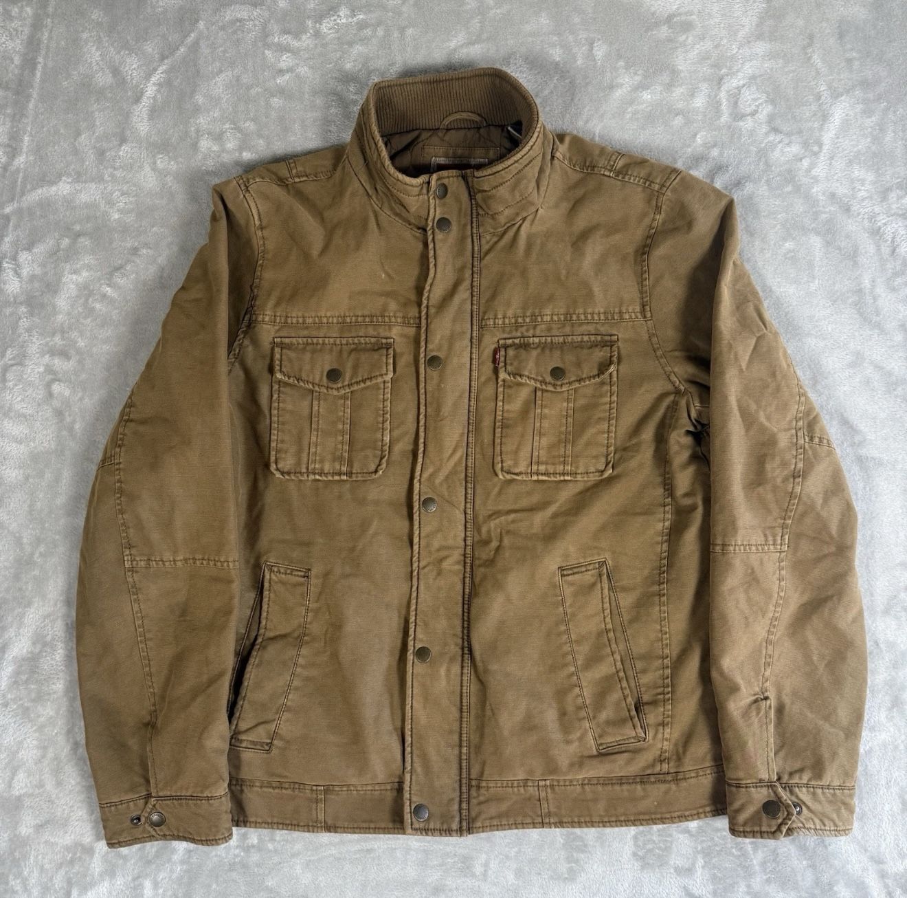 Vtg Levi's Canvas Jacket Mens M Brown Zip-Up Quilt Lined Five-Pocket Utility