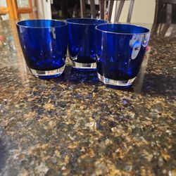 3 Royal Blue Glass Cups