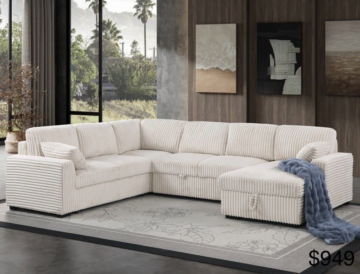 Corduroy Sectional Sleeper Sofa With Storage