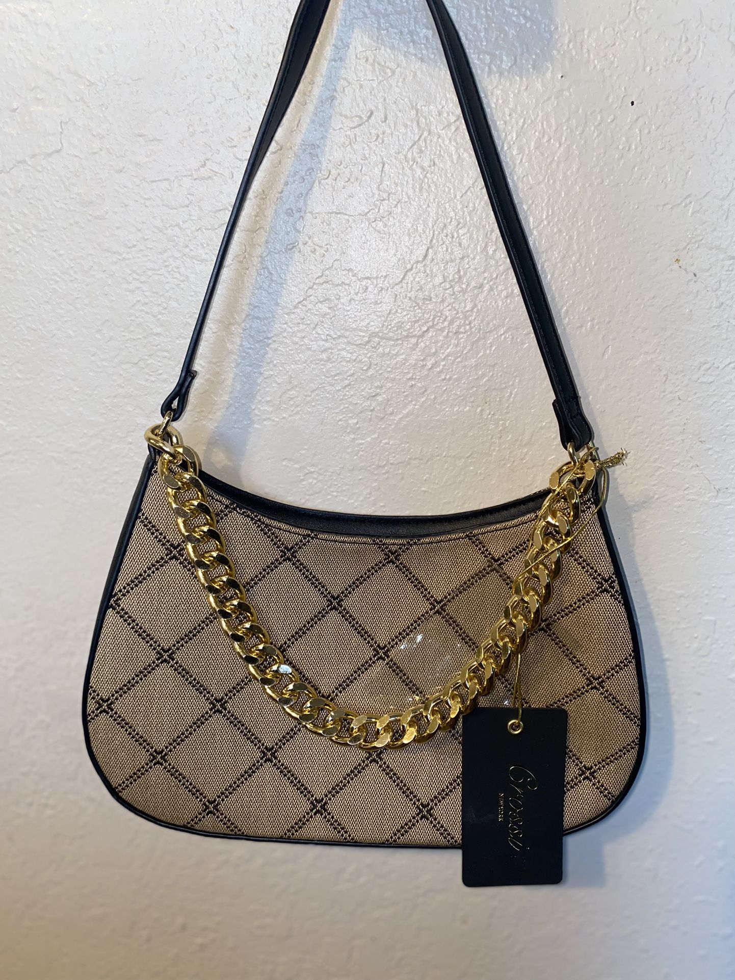Crossi Brown Handbag With Gold Chain