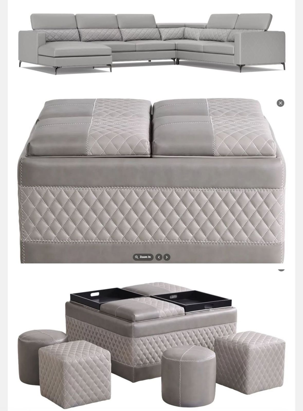 Grey Sectional Sofa With Ottoman Set