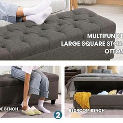 51" Ottoman Storage Benches, 30 Gallons End of Bed Storage Bench, Large Rectangular Ottoman, Button-Tufted Ottoman with Storage for Living Room Bedroo