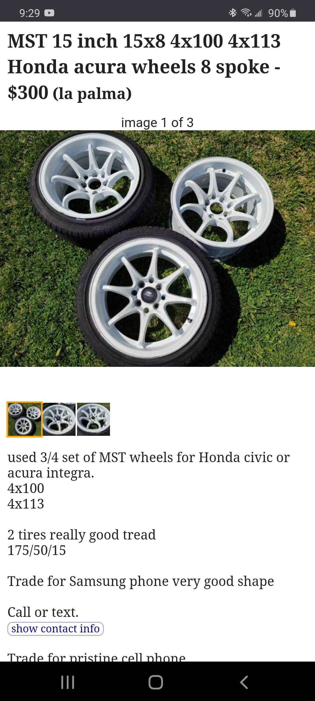 MST 15 inch 15x8 4x100 4x113 Honda acura wheels 8 spoke