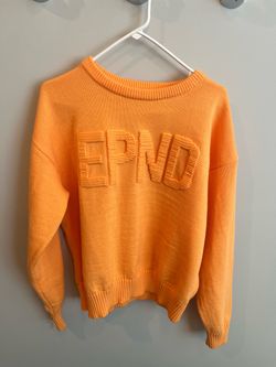 Women's Size XL Knit Sweater, Classic Varsity Style, Raised "EPND" in same color, Soft Orange, NEW