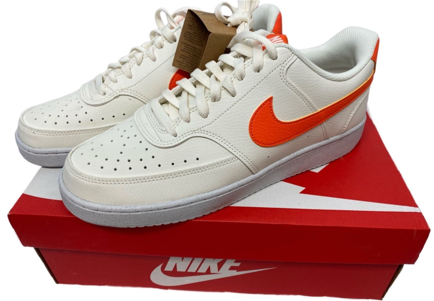 New with box Nike Court Vision Low Next Nature White Orange DH2987-115 Men’s Size 10.5 / Women 12