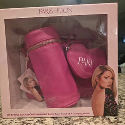 Paris Hilton 3 Piece Accessories Bundle Includes Bottle Bag, Paci Pod, Changing Clutch