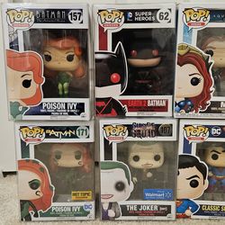 DC funko pop set - poison Ivy, batman,  Joker,  superman,  Mera
