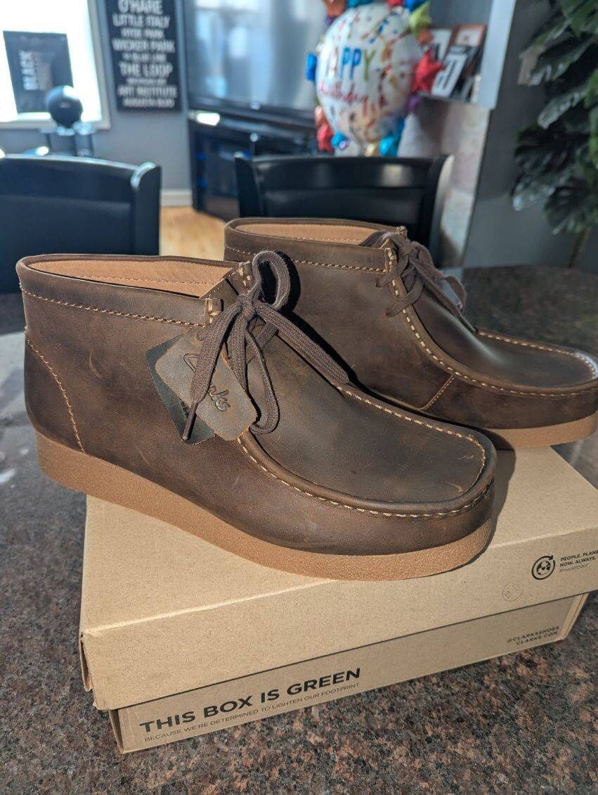 New Clarks Men's Wallabee EVO Chukka Boot Brown Beeswax Leather Sz 11.5
