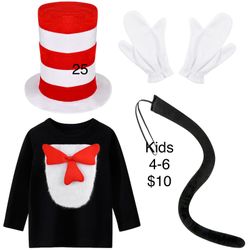 Kids Cat in the Hat Dr Seuss Small 4/6 Halloween Birthday Costume