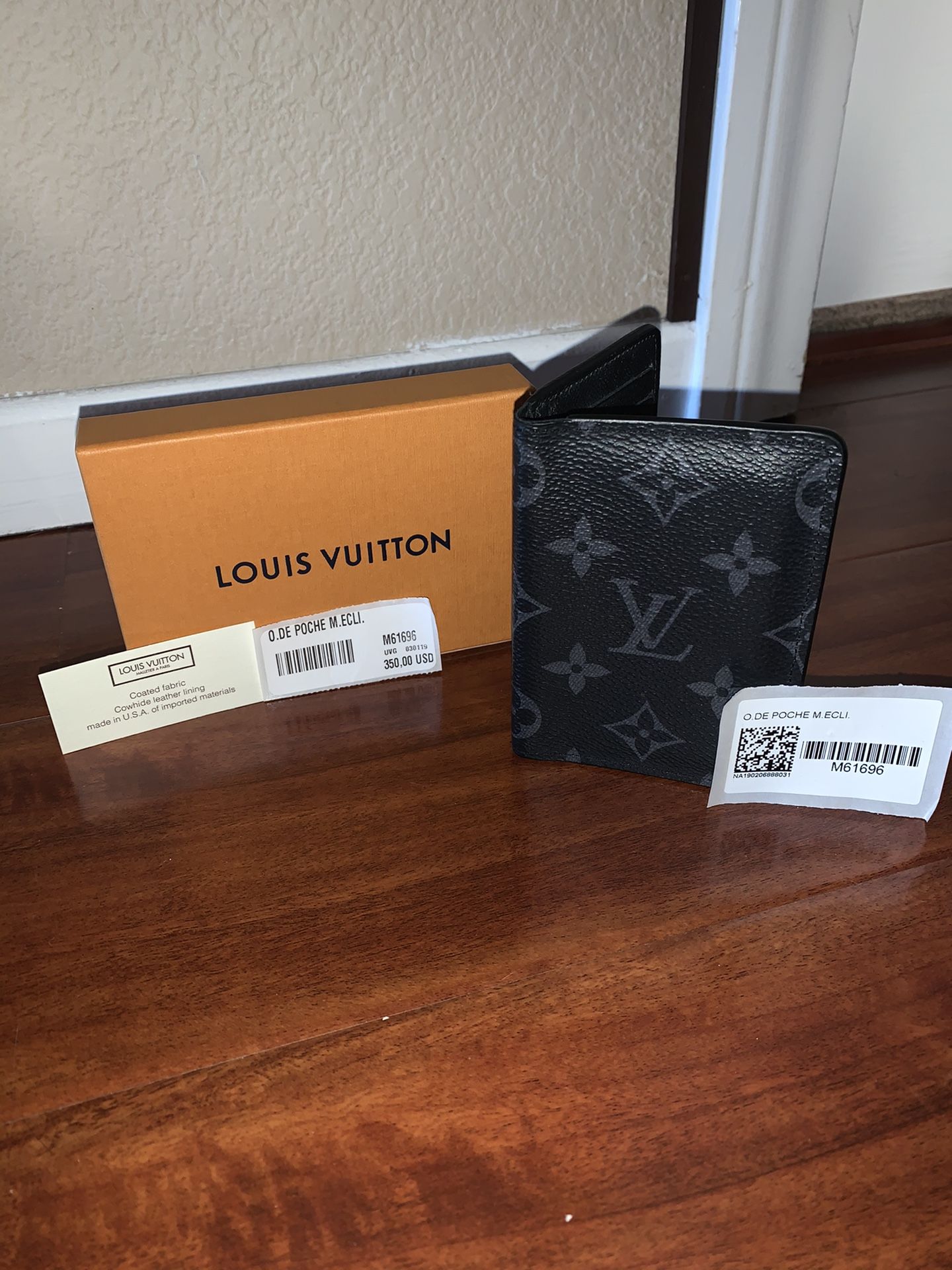 Louis Vuitton Pocket Organizer Wallet Monogram Eclipse Black/Grey with Authenticity