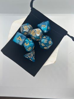 SmartDealsPro 7pc Teal Black Polyhedral RPG Dice Set D&D