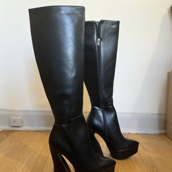 Knee Length Platform Boots, Black, US Size 9