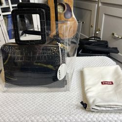 Auth Staud Shirley PVC Bag W/ Crocodile Embossed Leather Pouch.