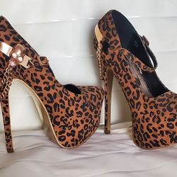 Leopard Spike Heels w/Skulls Accent 8 1/2