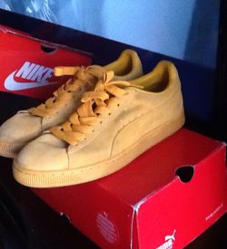 Gold Fusion Pumas Suede
