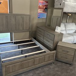 Grey Brown Queen Bed Dresser Nightstand 