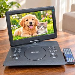 TENKER Portable DVD Player – 12” x 7” Display, 14” x 10” Screen, Swivel Screen + Remote
