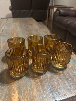 Amber Ribbed Glass Votive Candle Holders Set of 6