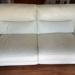 Modern Cream Leather Loveseat
