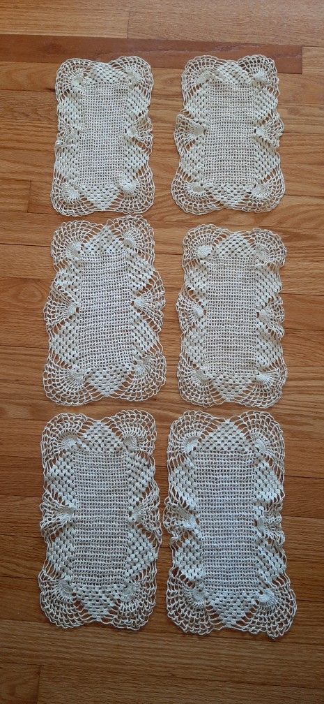 6 Vintage Crochet Doily Off White- Rectangular
