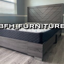 King Antique Gray Alpine Platform Bed w. Ortho Mattress Included 