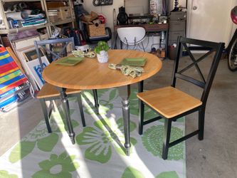 Drop-Leaf Dining Table & 2 X-Back Chairs Set Furniture