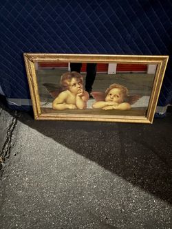 Decorative Cherub Angels Wall Mirror – Gold-Tone Frame – 31” x 18”