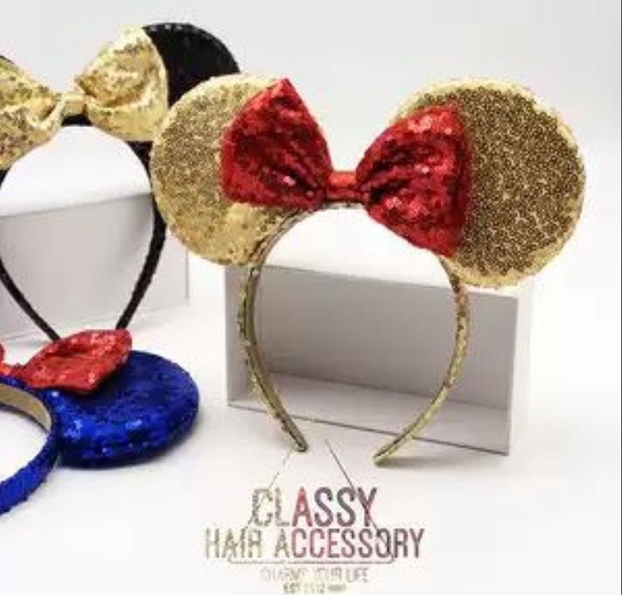 3D Minnie Mouse Ears Mickey Ear Headband Mice Ears Sparkly Ears Gold