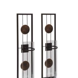 DANYA B 20 in. Metal Medallion Pillar Candle Sconce (Set of 2)