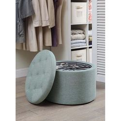 Convenience Concepts Designs4Comfort Round Shoe Ottoman,Green Faux Linen