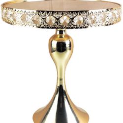 8 Inches 20cm Gold Round Mirror Cake Stand Cupcake Stands Metal Pedestal Holder with Crystals, Party Dessert Cheese Display Plate for Wedding Party Bi