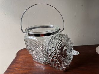 Cut Glass Biscuit Barrel with Silver-Tone Handle