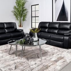 New Recliner Sofa And Loveseat In Black Leatherete 