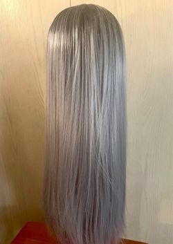 Long Straight Two Tone Black & Gray/Silver Ombré Wig