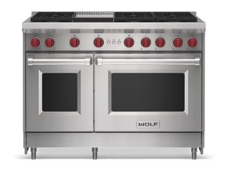 Wolf 48 In. Stainless Steel Gas Range With 6 Burners And Infrared Griddle - GR486G Model # GR486G